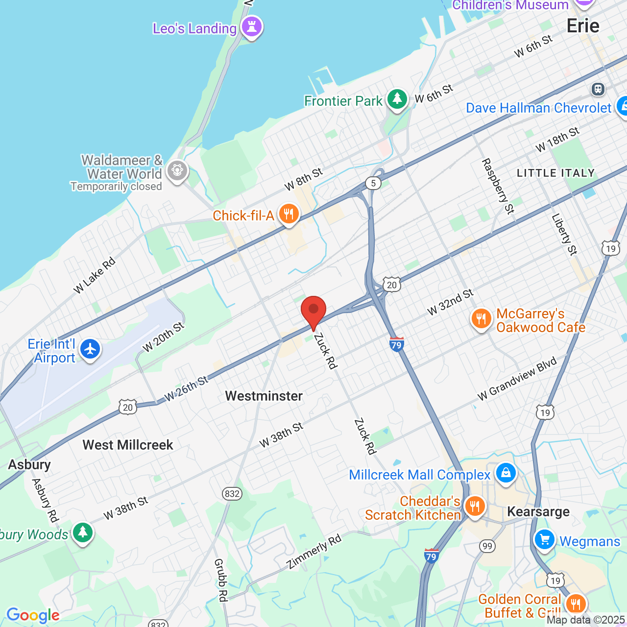 Google map image of our location in 2640 Zuck Rd Erie, PA